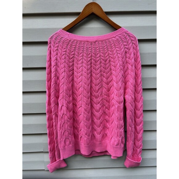 New Talbots Pink Wool Blend Cable Knit Sweater Women's XL Chunky Classic Preppy - Picture 3 of 4